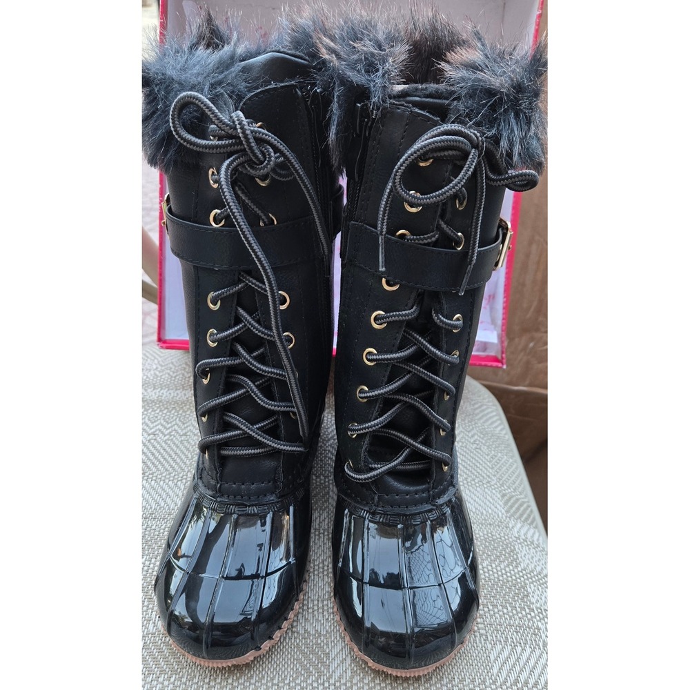 Link Girls Black Duck Boots Faux Fur Trim Winter Snow Shoes Size 13